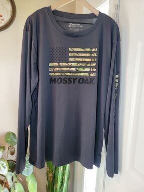 Mossy Oak Performance Material Camo American Flag In Gray Shirt Size Mens 2XL